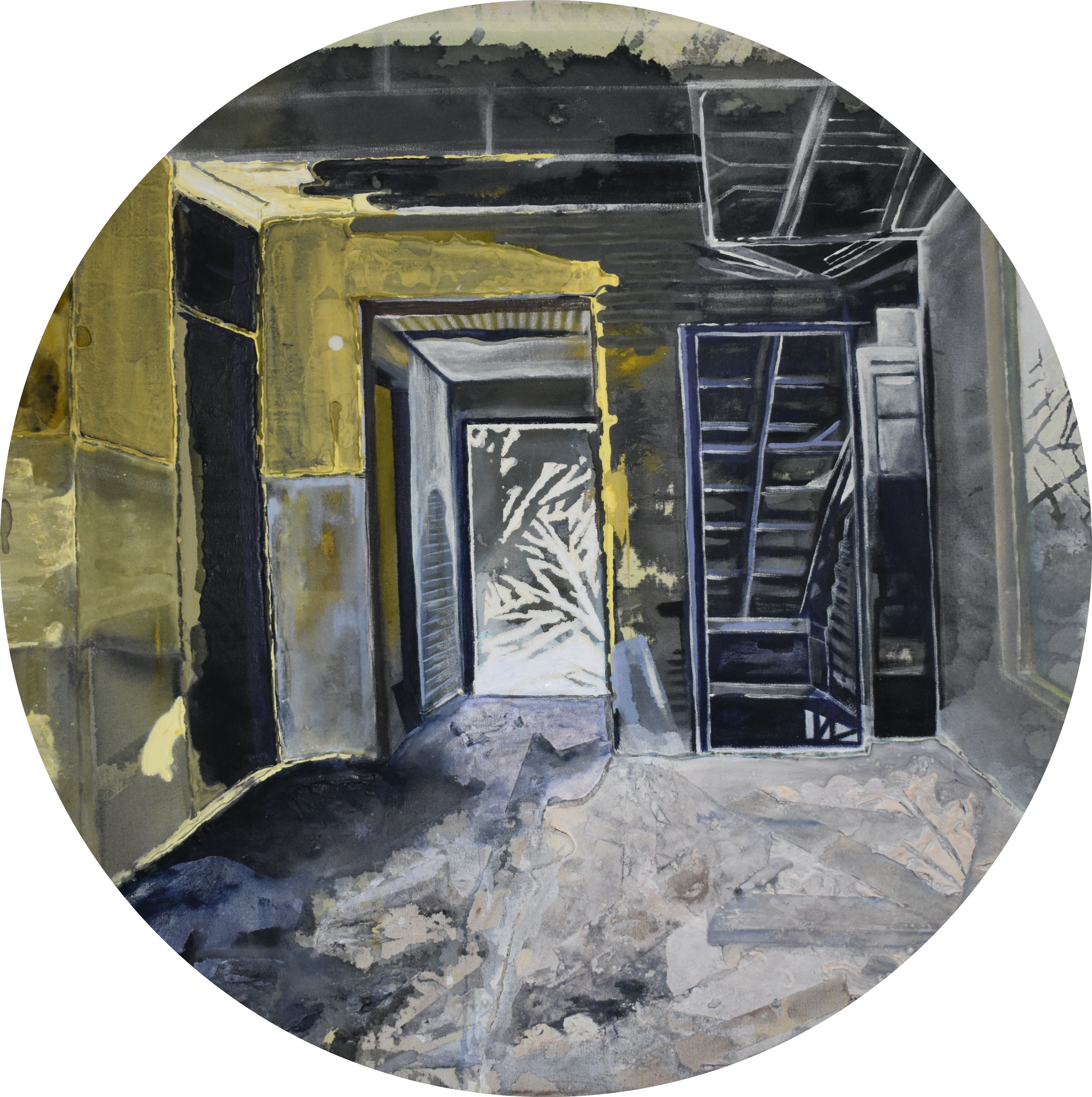 ABANDONED THREE, 2020, 34″ BY 38″, ACRYLIC PAINT: PHOTO INSPIRATION BY JOE CHOWANIEC