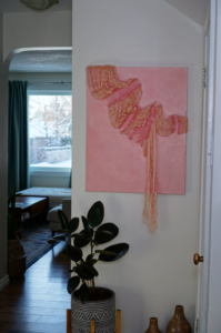 Three Fates, Abstract, Acrylic and yarn, 24” By 30”,2019